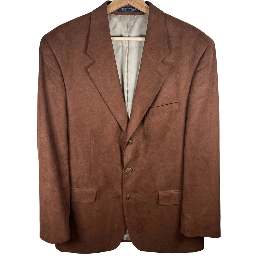 Brandini Men Brown Faux Suede Microfiber Blazer Sport Coat 42L Made in Canada